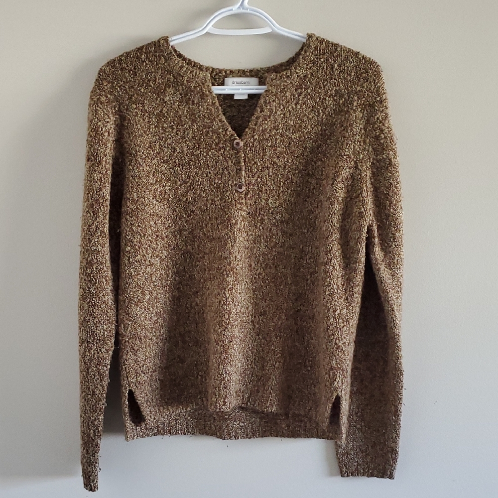 Dressbarn Women's Brown V-Neck Cabincore Eclectic Grandpa Country Sweater Sz XL